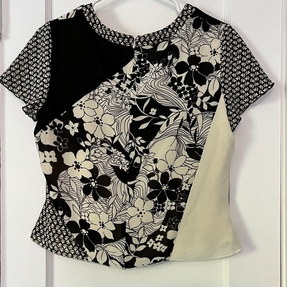 Oscar by Oscar de la Renta vintage floral patchwork blouse size 8 petite - Picture 3 of 7
